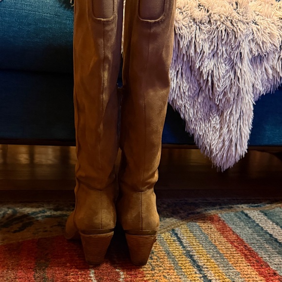 Tan Faux Suede Over-the-knee Women's Western Dress Boots - Picture 4 of 5